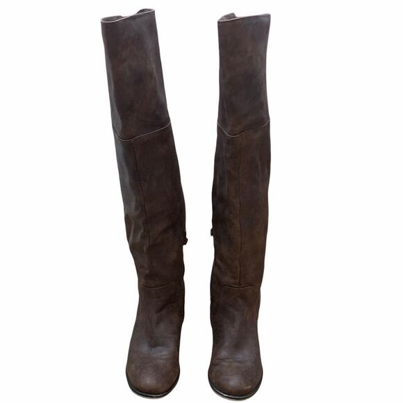 Knee high vegan leather distressed look boots - Picture 2 of 7